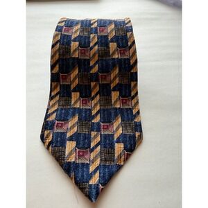 Perry Ellis Portfolio Silk Necktie Blue‎ Gold Geometric Men's Fashion